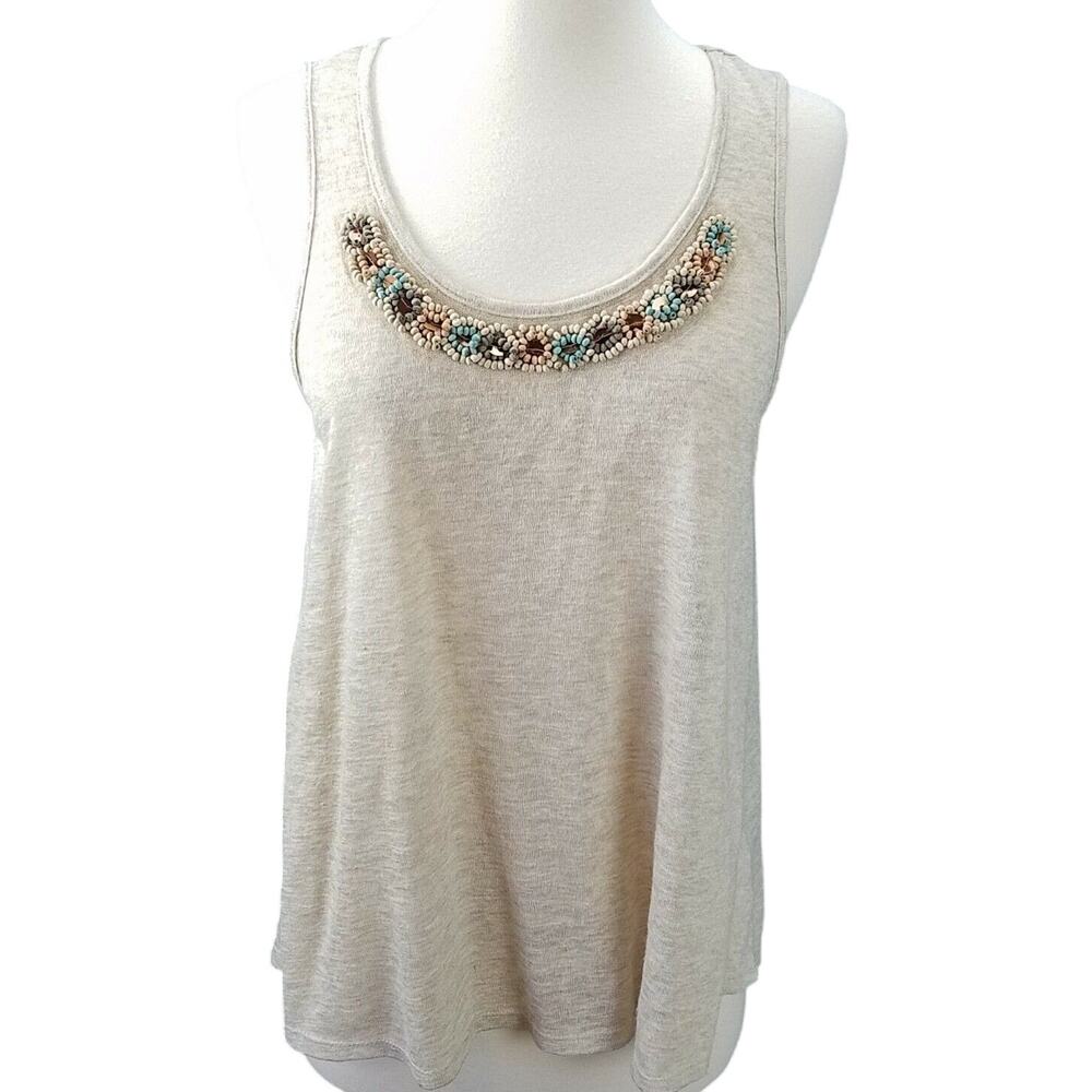 Cream Burnout Beaded Neckline Tank Top S Cream Bohemian Festival Prairie Peasant